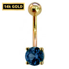 14K Gold Belly Bar: Crystal Navel Ring (14G x 10mm)