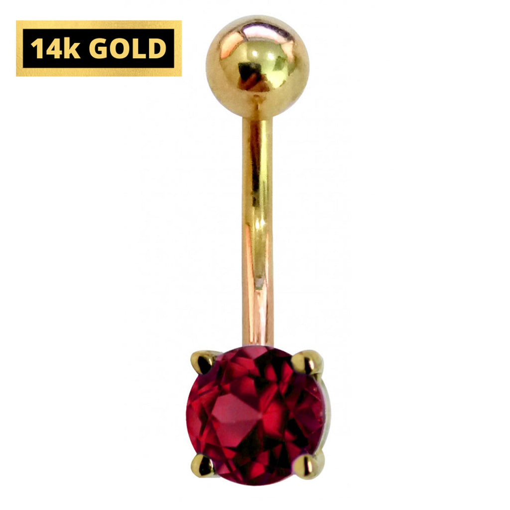 14K Gold Belly Bar: Crystal Navel Ring (14G x 10mm)