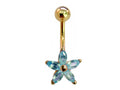 14K Gold Belly Ring: Petal Navel Barbell with Crystals