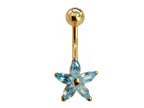 14K Gold Belly Ring: Petal Navel Barbell with Crystals
