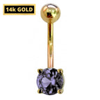 14K Gold Belly Bar: Crystal Navel Ring (14G x 10mm)