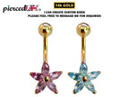 14K Gold Belly Ring: Petal Navel Barbell with Crystals