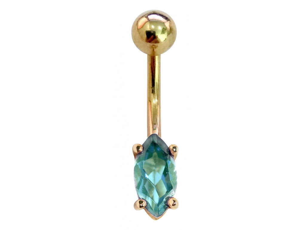 14K Gold Belly Ring: Marquise Gemstone Navel Piercing