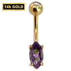 14K Gold Belly Ring: Marquise Gemstone Navel Piercing