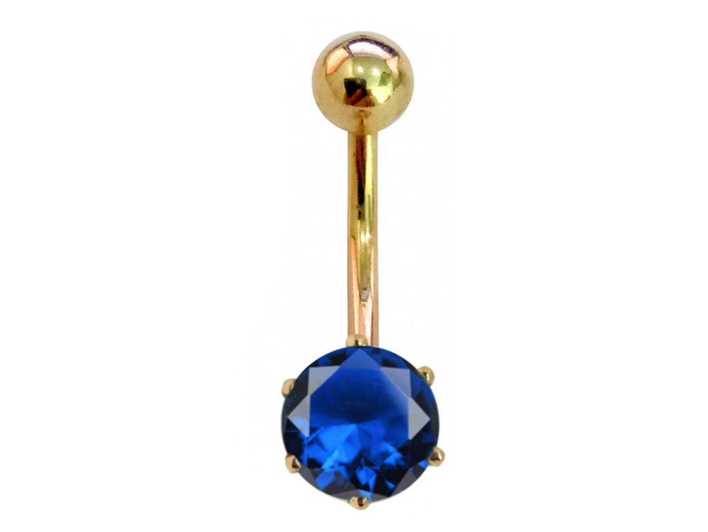 14K Gold Belly Button Ring: Solitaire Crystal Navel Piercing