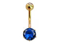 14K Gold Belly Button Ring: Solitaire Crystal Navel Piercing