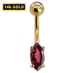 14K Gold Belly Ring: Marquise Gemstone Navel Piercing