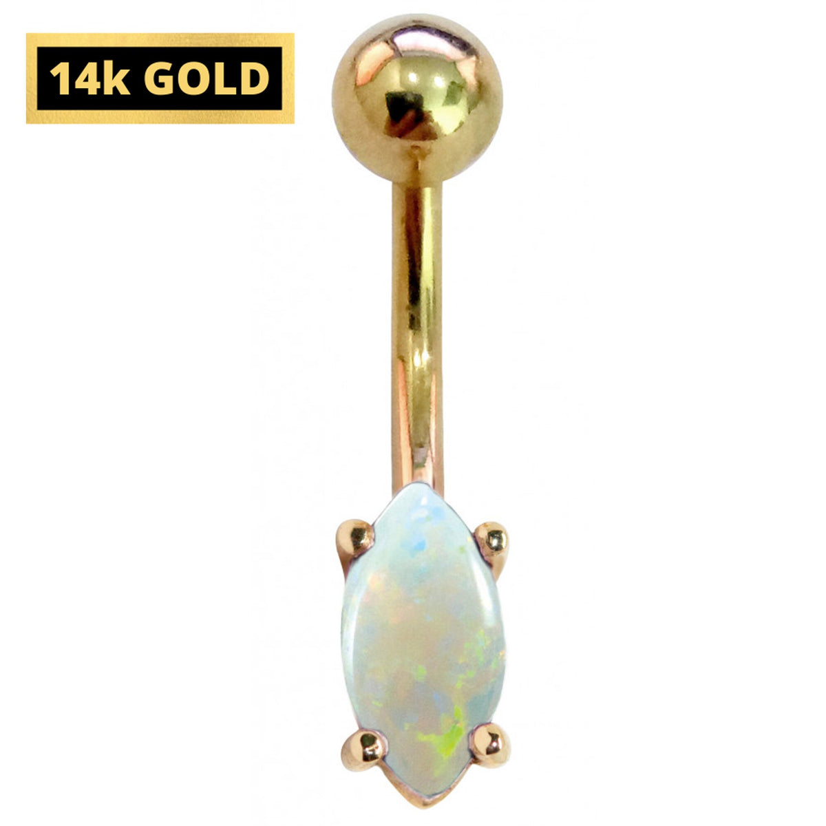 14K Gold Belly Ring: Marquise Gemstone Navel Piercing