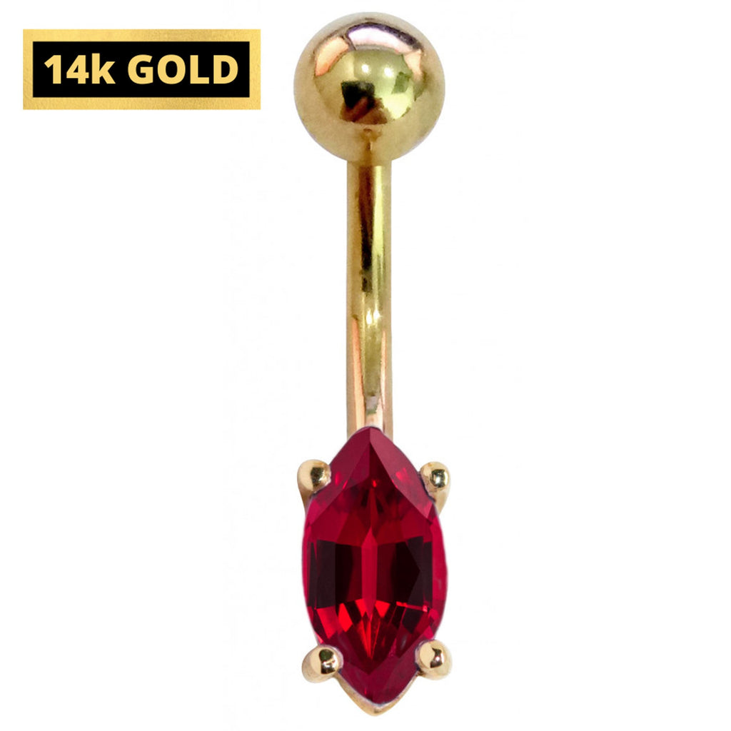 14K Gold Belly Ring: Marquise Gemstone Navel Piercing