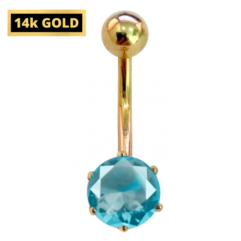 14K Gold Belly Button Ring: Solitaire Crystal Navel Piercing