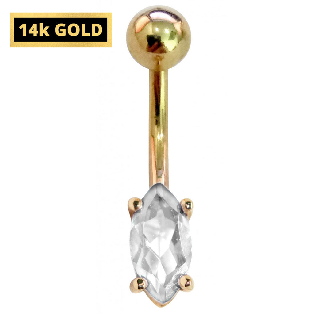 14K Gold Belly Ring: Marquise Gemstone Navel Piercing