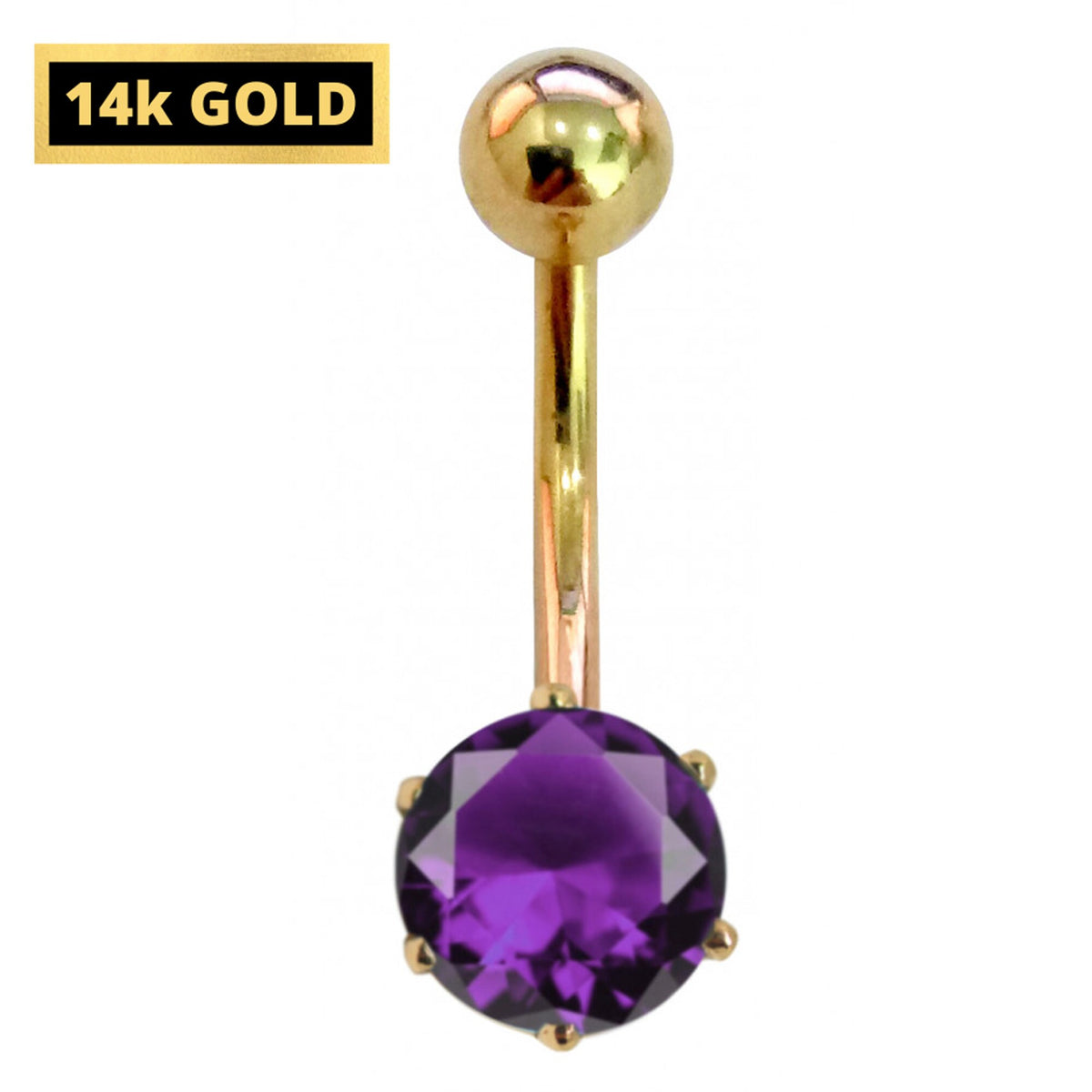 14K Gold Belly Button Ring: Solitaire Crystal Navel Piercing