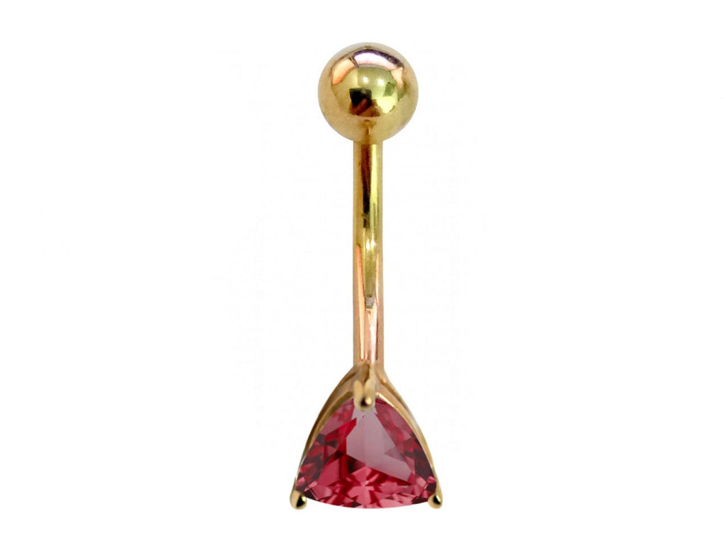 14K Gold Belly Button Ring: Trillion Crystal Navel Piercing