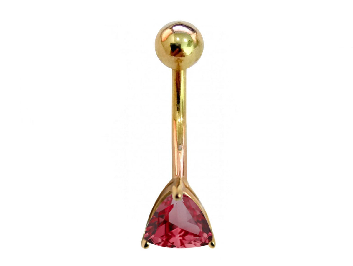 14K Gold Belly Button Ring: Trillion Crystal Navel Piercing