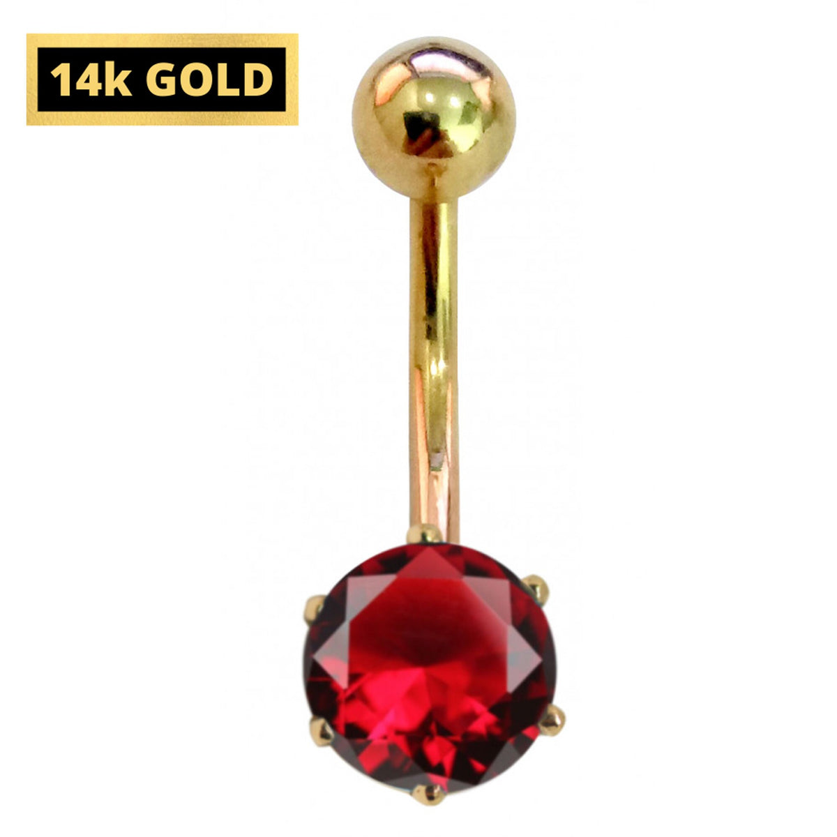 14K Gold Belly Button Ring: Solitaire Crystal Navel Piercing