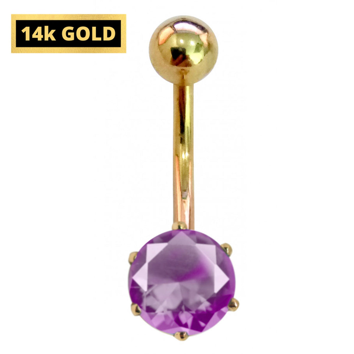 14K Gold Belly Button Ring: Solitaire Crystal Navel Piercing