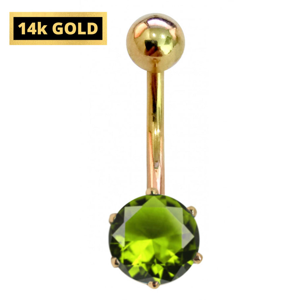 14K Gold Belly Button Ring: Solitaire Crystal Navel Piercing