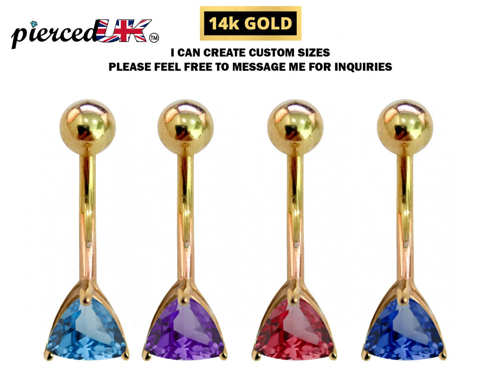 14K Gold Belly Button Ring: Trillion Crystal Navel Piercing