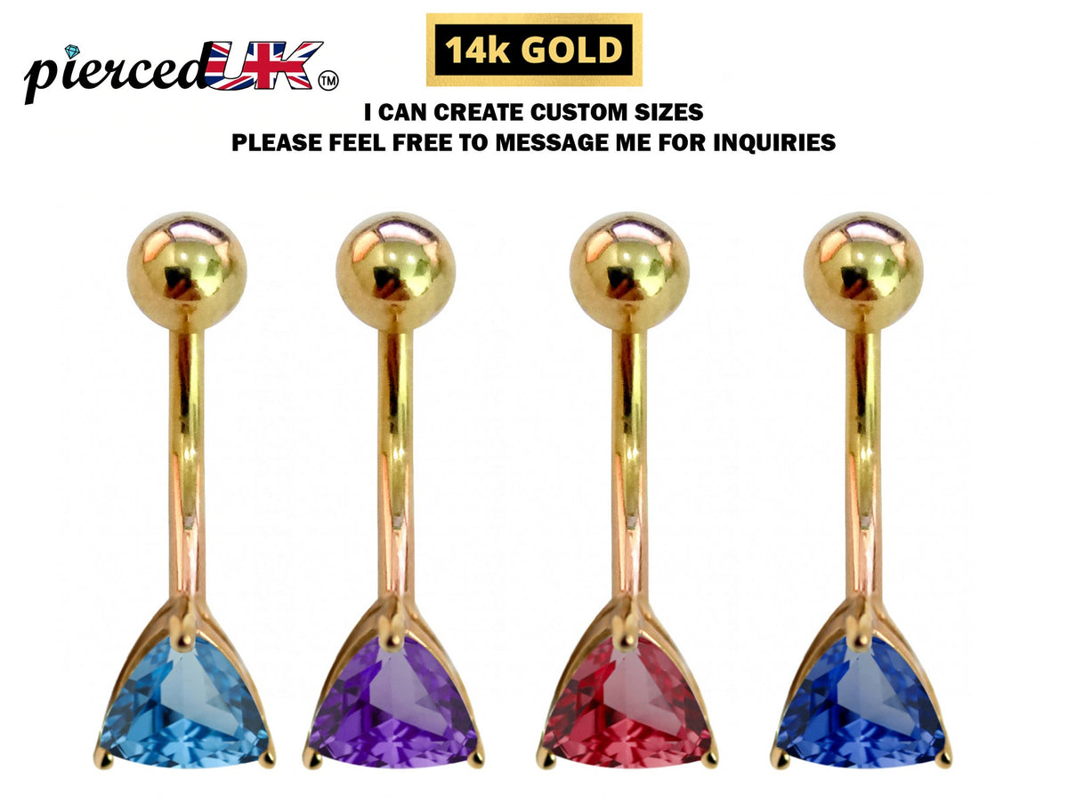 14K Gold Belly Button Ring: Trillion Crystal Navel Piercing