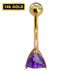 14K Gold Belly Button Ring: Trillion Crystal Navel Piercing