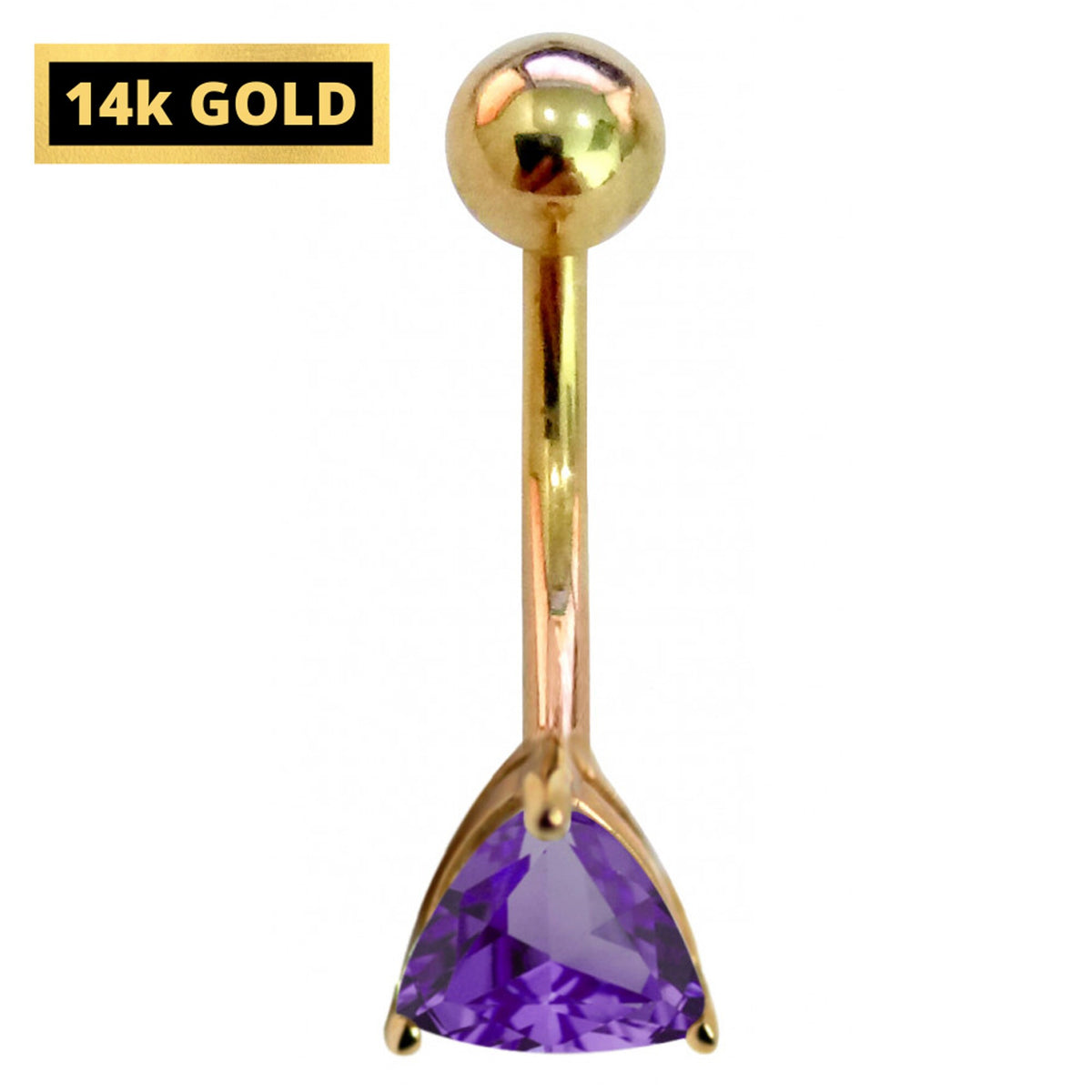 14K Gold Belly Button Ring: Trillion Crystal Navel Piercing