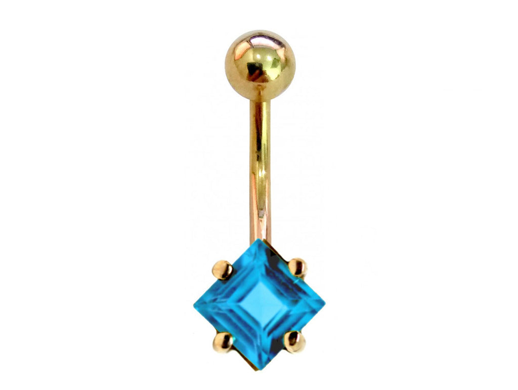 14K Gold Belly Button Ring: Diamond Crystal Navel Piercing