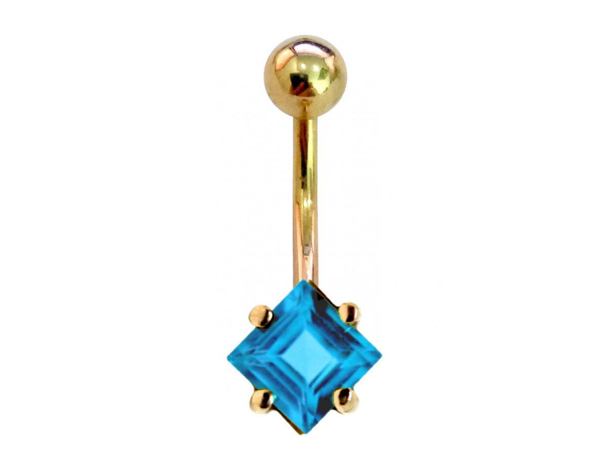 14K Gold Belly Button Ring: Diamond Crystal Navel Piercing