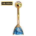 14K Gold Belly Button Ring: Trillion Crystal Navel Piercing