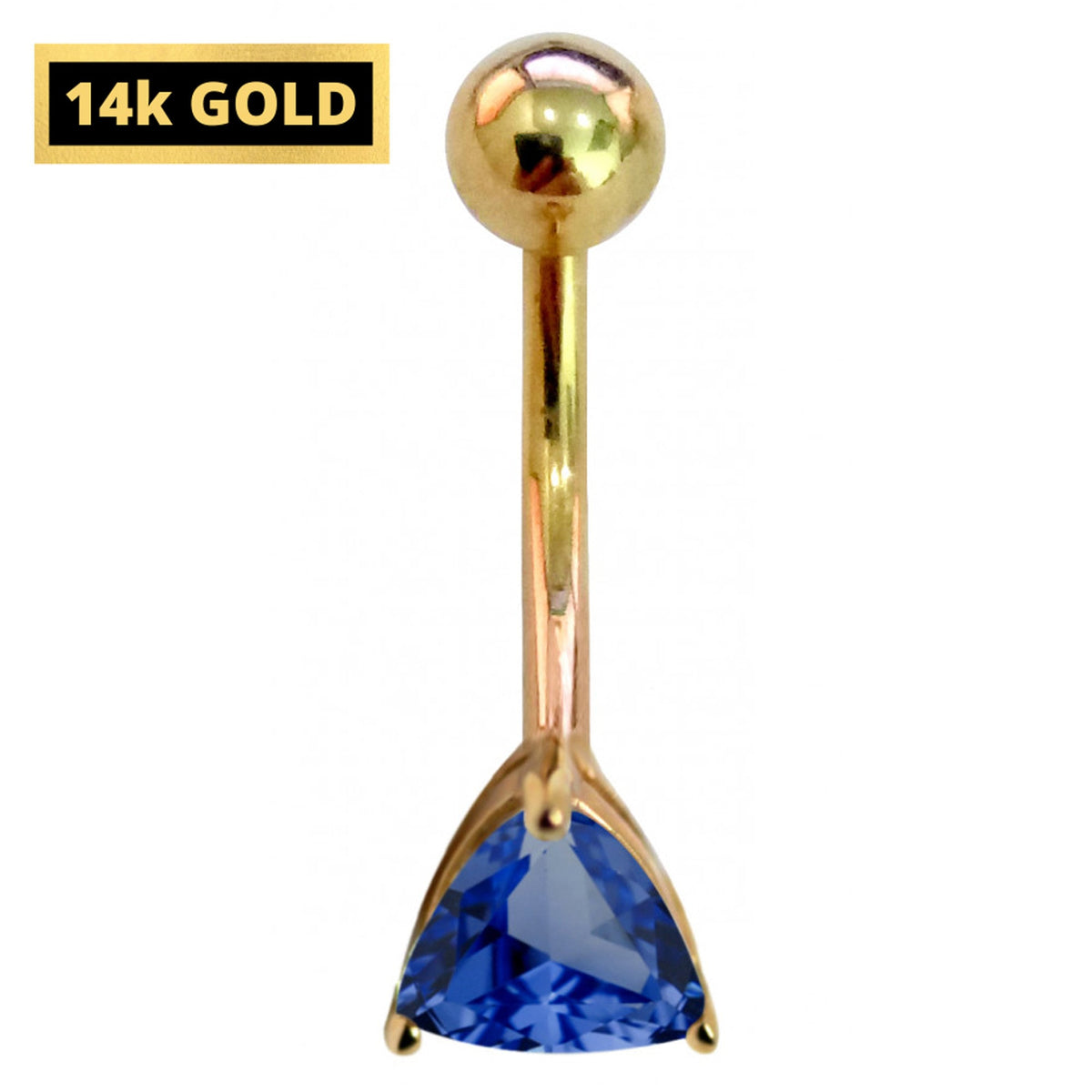 14K Gold Belly Button Ring: Trillion Crystal Navel Piercing