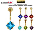 14K Gold Belly Button Ring: Diamond Crystal Navel Piercing