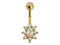 14K Gold Crystal Belly Button Ring: Hand-Polished Navel Bar
