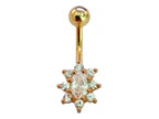 14K Gold Crystal Belly Button Ring: Hand-Polished Navel Bar
