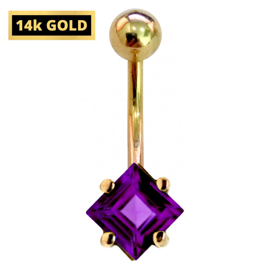 14K Gold Belly Button Ring: Diamond Crystal Navel Piercing
