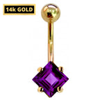 14K Gold Belly Button Ring: Diamond Crystal Navel Piercing