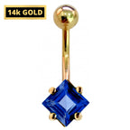 14K Gold Belly Button Ring: Diamond Crystal Navel Piercing