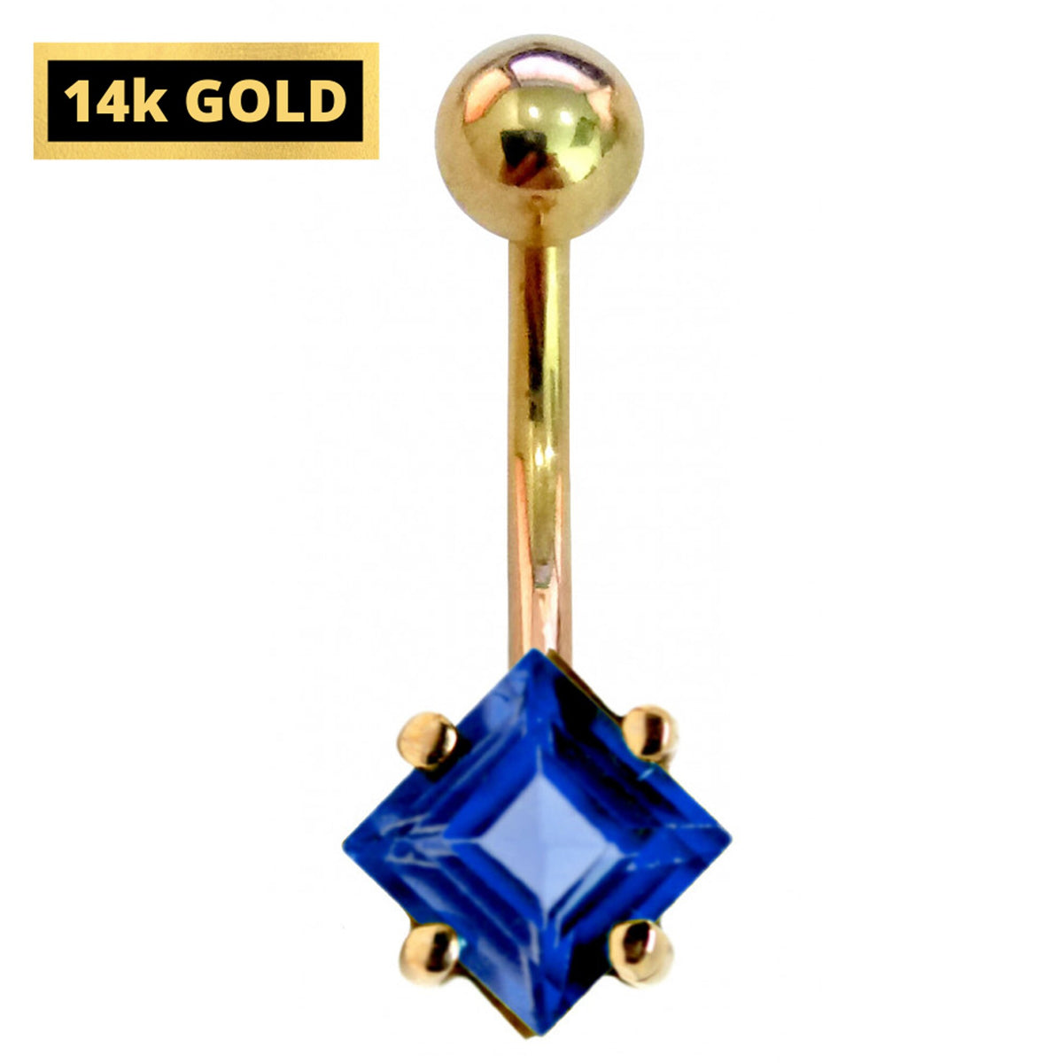 14K Gold Belly Button Ring: Diamond Crystal Navel Piercing