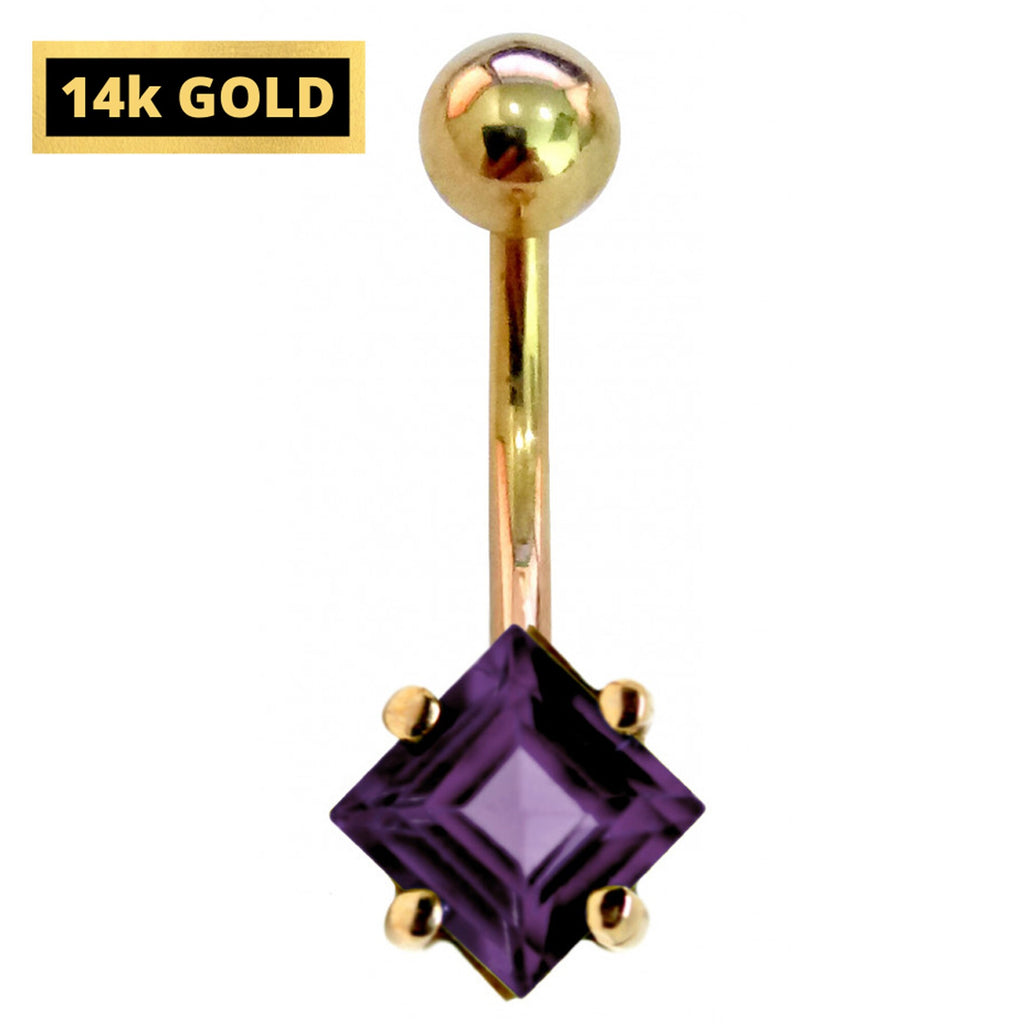 14K Gold Belly Button Ring: Diamond Crystal Navel Piercing