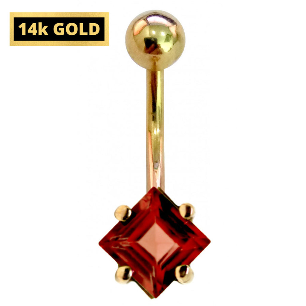 14K Gold Belly Button Ring: Diamond Crystal Navel Piercing