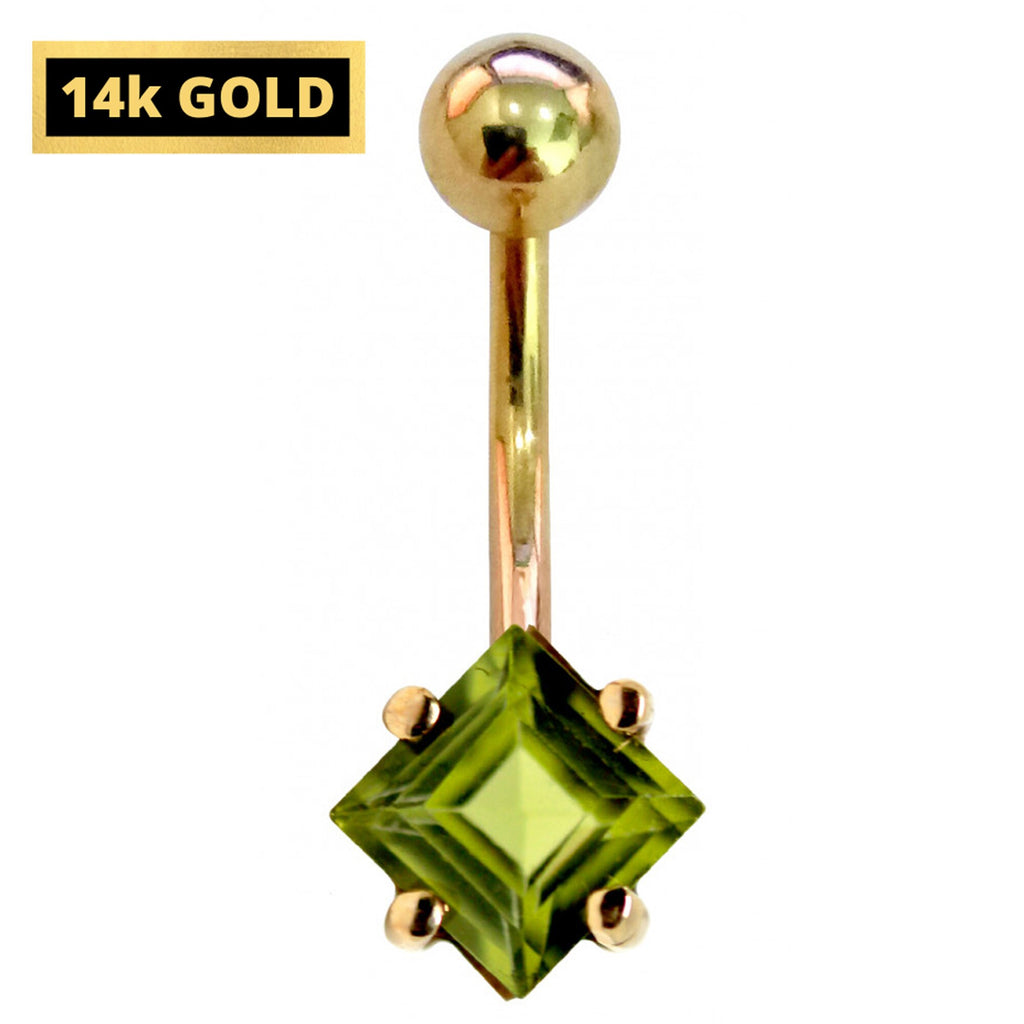 14K Gold Belly Button Ring: Diamond Crystal Navel Piercing