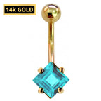 14K Gold Belly Button Ring: Diamond Crystal Navel Piercing