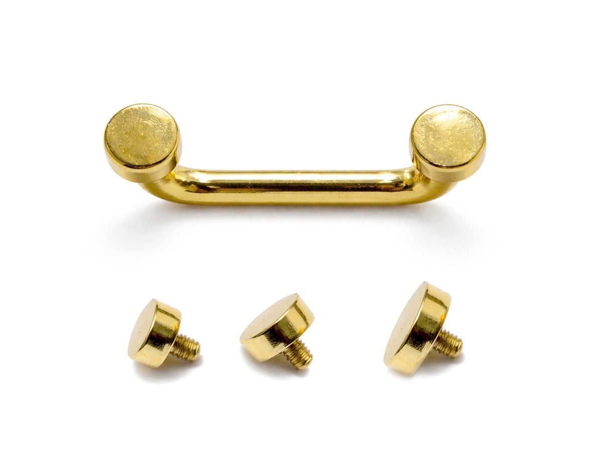 14K Gold Staple barbell Surface Dermal Implant with Internally Threaded Flat Cylinder Top