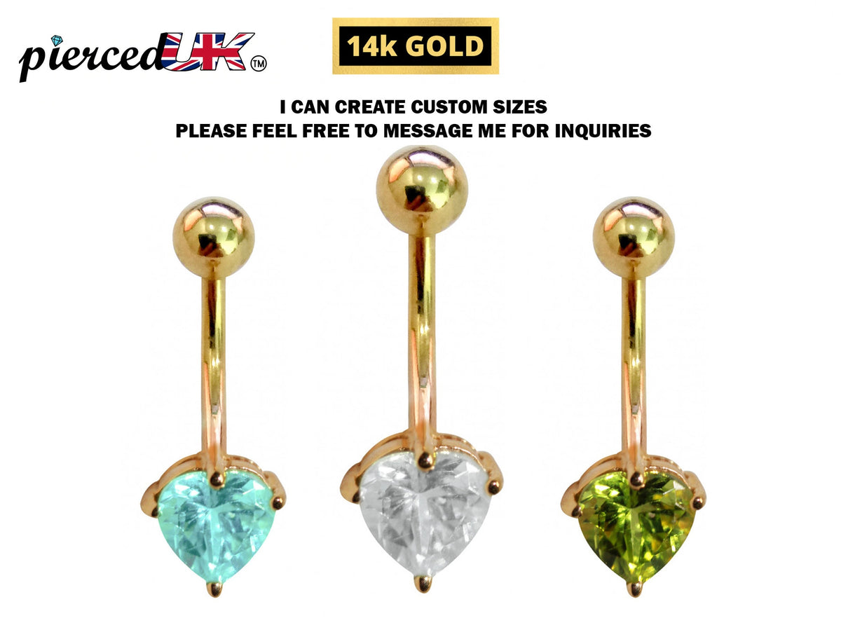 14K Gold Heart Belly Button Ring: Solid Gold Body Piercing Jewelry