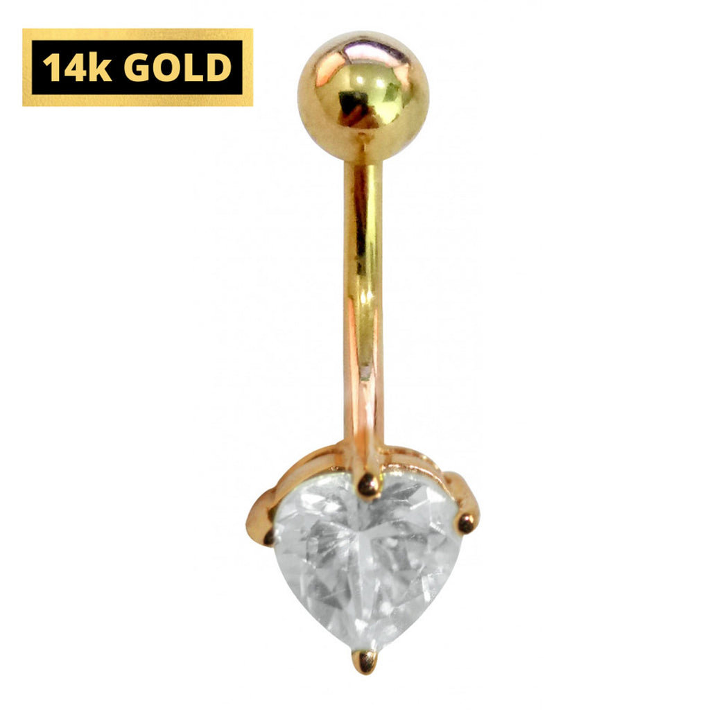 14K Gold Heart Belly Button Ring: Solid Gold Body Piercing Jewelry