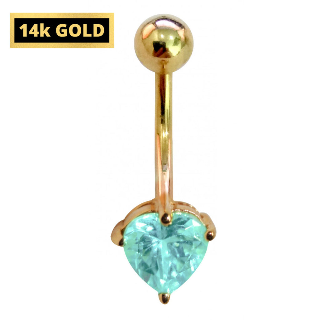 14K Gold Heart Belly Button Ring: Solid Gold Body Piercing Jewelry