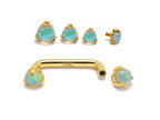14K Gold Surface Staple barbell Dermal Implant with Opal Stone Internally Threaded