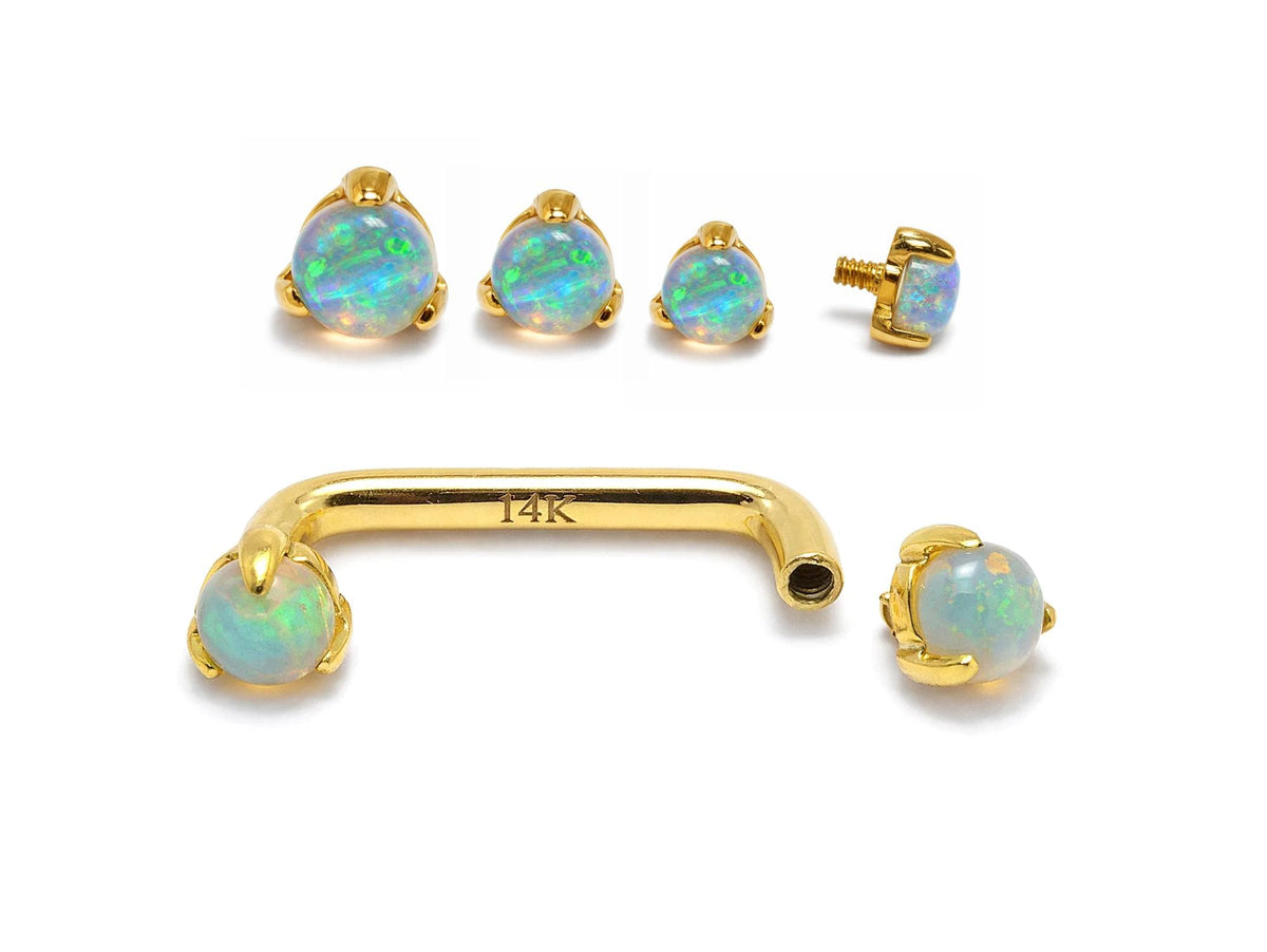 14K Gold Surface Staple barbell Dermal Implant with Opal Stone Internally Threaded