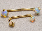 14K Gold Surface Staple barbell Dermal Implant with Opal Stone Internally Threaded