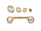 14K Gold Surface Staple barbell Dermal Implant with Internally Threaded Flat Gem Crystal