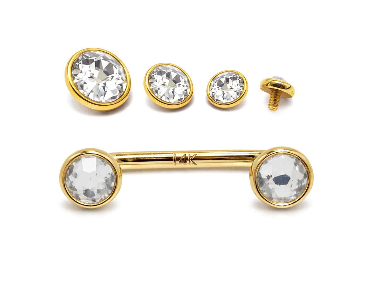 14K Gold Surface Staple barbell Dermal Implant with Internally Threaded Flat Gem Crystal