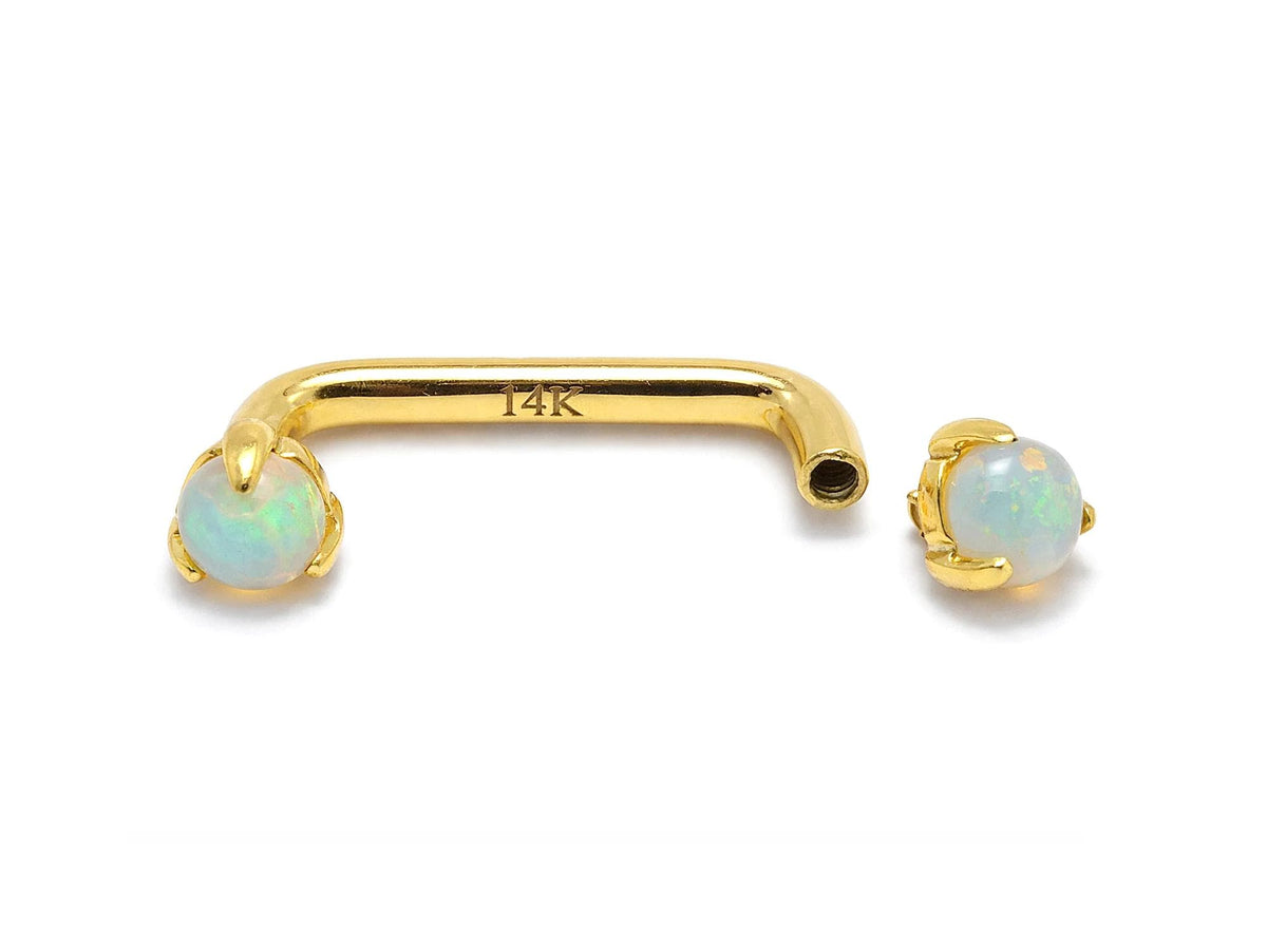 14K Gold Surface Staple barbell Dermal Implant with Opal Stone Internally Threaded